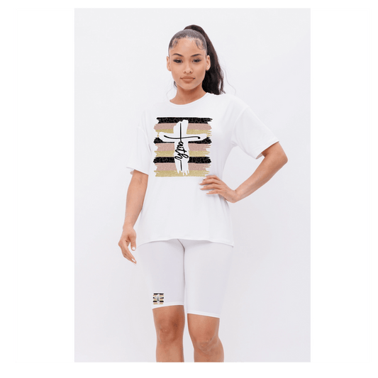 Round Neck Basic T-Shirts Top and Bike Shorts Set